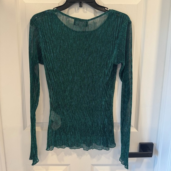 MINKPINK NWT Green Sheer Long Sleeve Shirt Blouse Metallic Shimmer Astrid Top - Picture 5 of 5